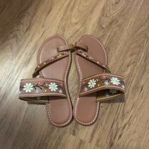 SHEIN Brown Floral Embroidered Sandals